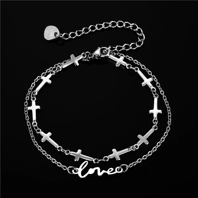 Cross Double Layer Titanium Steel Stainless Steel Bracelet