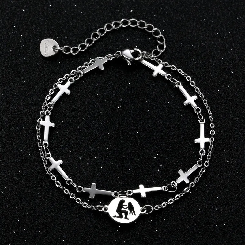 Cross Double Layer Titanium Steel Stainless Steel Bracelet