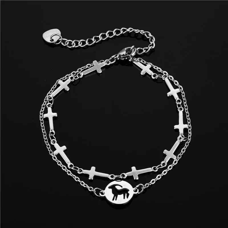 Cross Double Layer Titanium Steel Stainless Steel Bracelet