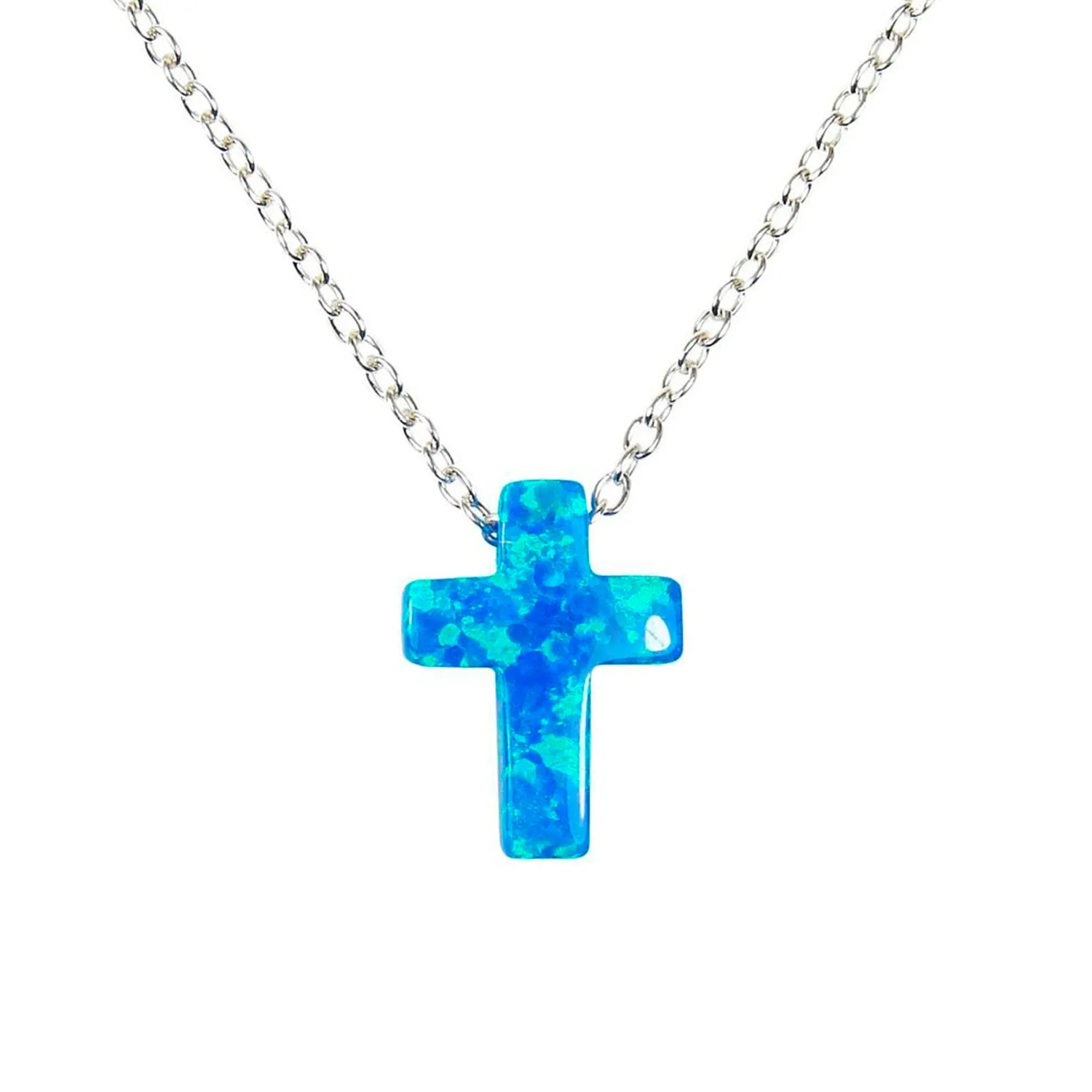 Cross Necklace Lab-Created opal 925 Sterling Silver Chain Link. Opal  Fire Cross Charm Necklace, Necklace with cross