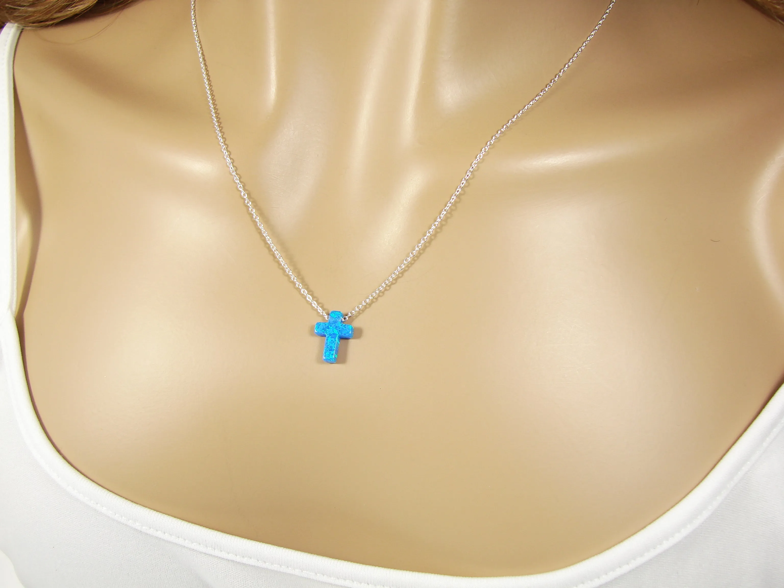 Cross Necklace Lab-Created opal 925 Sterling Silver Chain Link. Opal  Fire Cross Charm Necklace, Necklace with cross