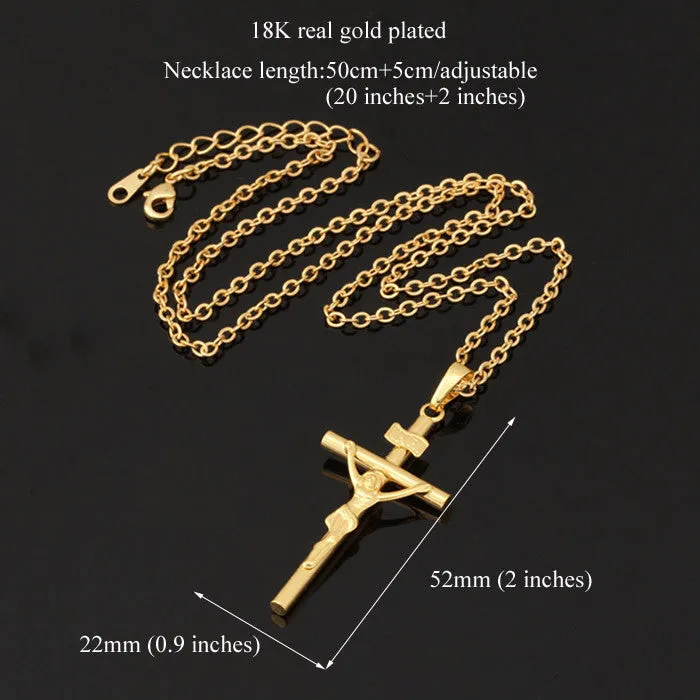 Cross Necklace Women/Men Jewelry Wholesale Trendy 2 Colors Platinum/18K Real Gold Plated INRI Crucifix Jesus Cross Pendant