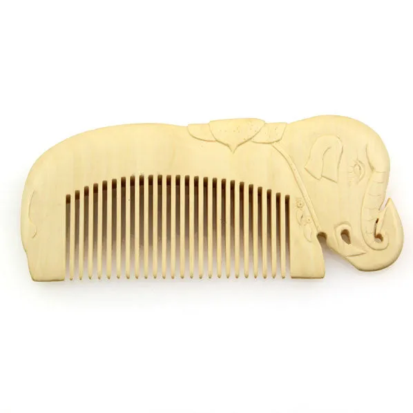 Crystalmood Relief Carved Seamless Boxwood Hair Comb Elephant 4.9"