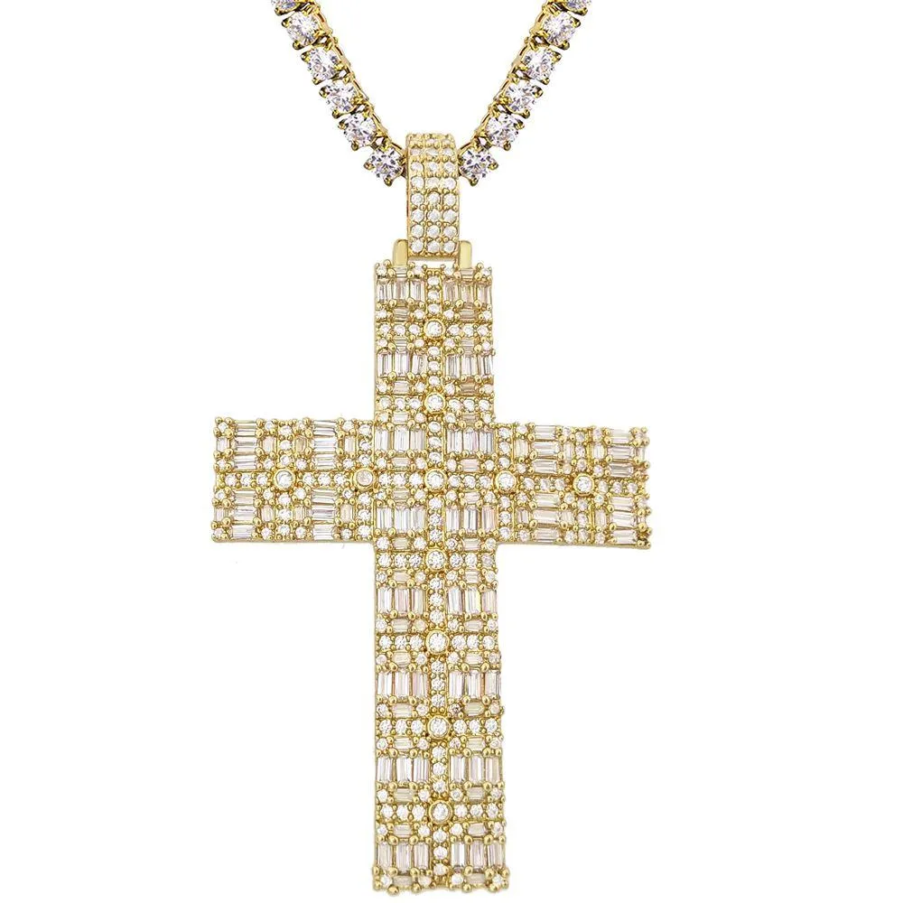 Custom Fat Baguette Cross Pendant in White / Yellow Gold