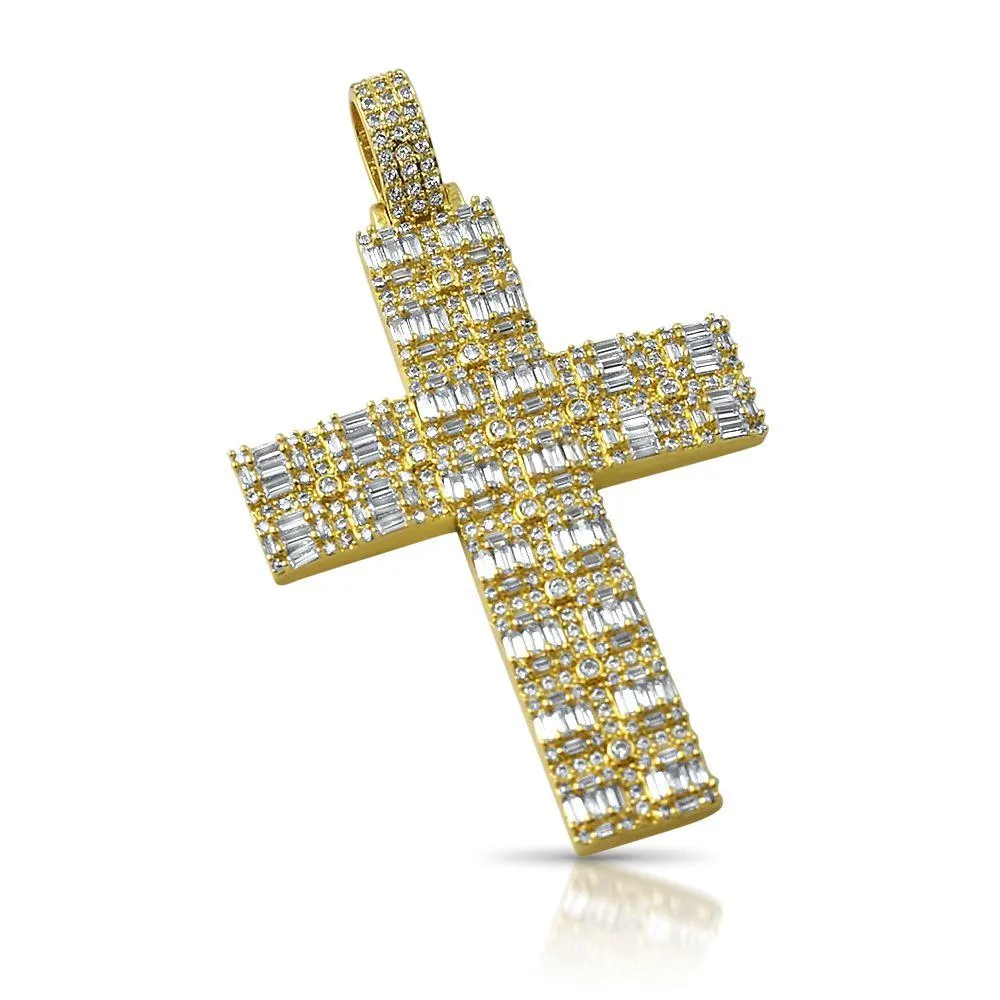 Custom Fat Baguette Cross Pendant in White / Yellow Gold