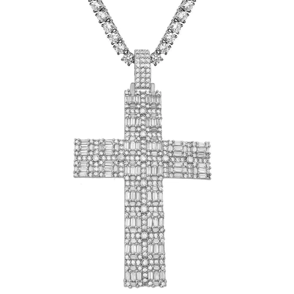 Custom Fat Baguette Cross Pendant in White / Yellow Gold