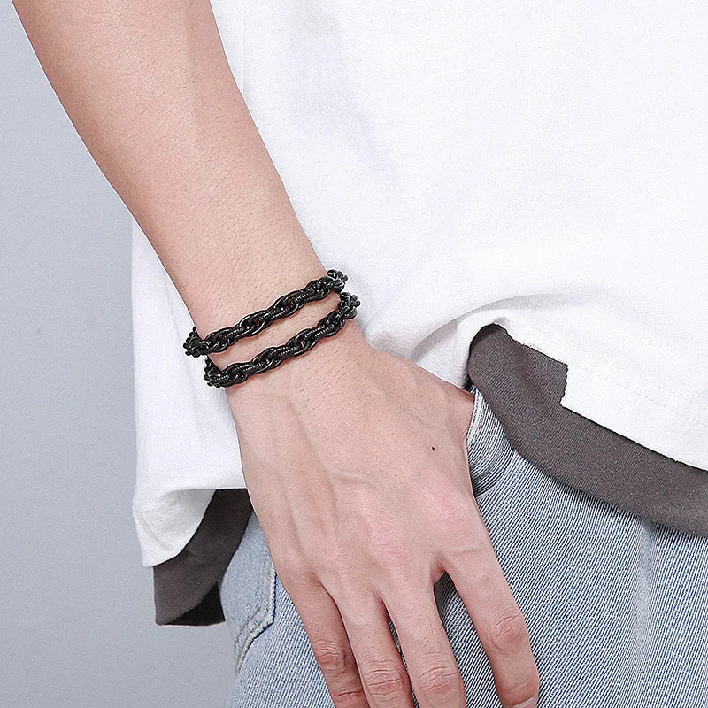 Custom Men's Black Titanium Steel Bracelet - Unique Japanese and Korean Design Gifts for Him