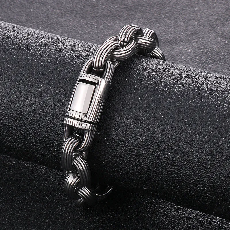 Custom Retro Titanium Steel Men's 13mm Horizontal O-Chain Bracelet with Square Buckle