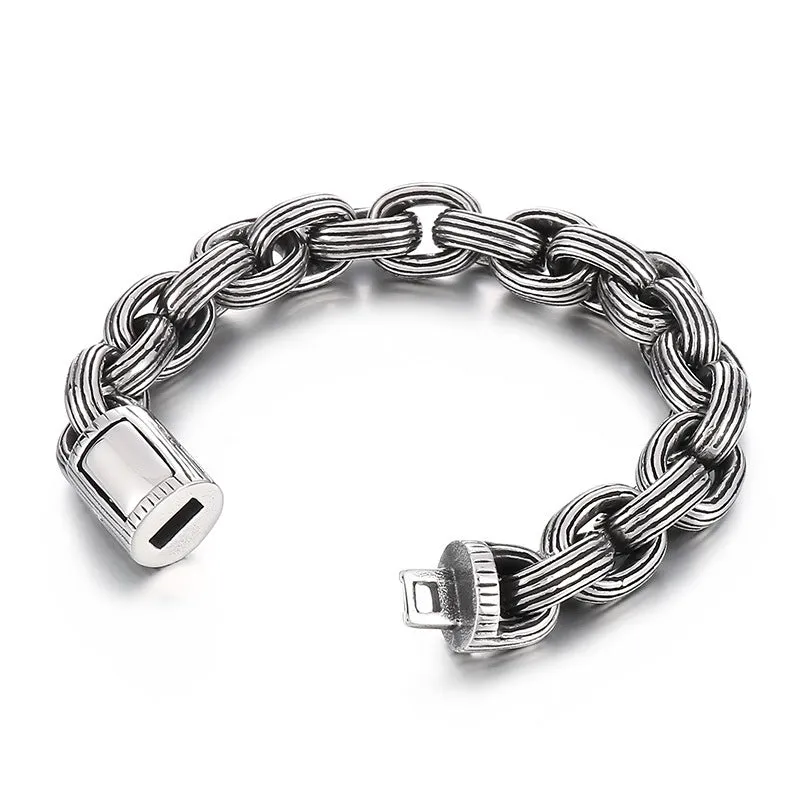 Custom Retro Titanium Steel Men's 13mm Horizontal O-Chain Bracelet with Square Buckle