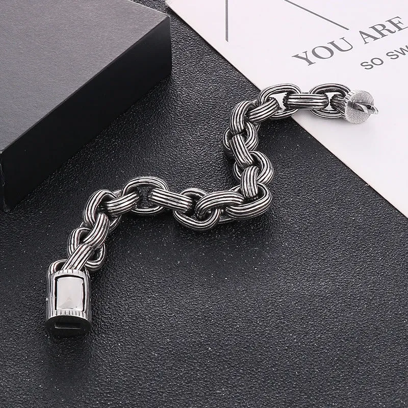 Custom Retro Titanium Steel Men's 13mm Horizontal O-Chain Bracelet with Square Buckle