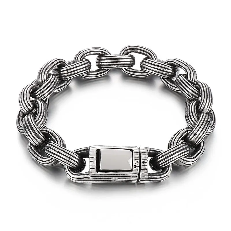 Custom Retro Titanium Steel Men's 13mm Horizontal O-Chain Bracelet with Square Buckle