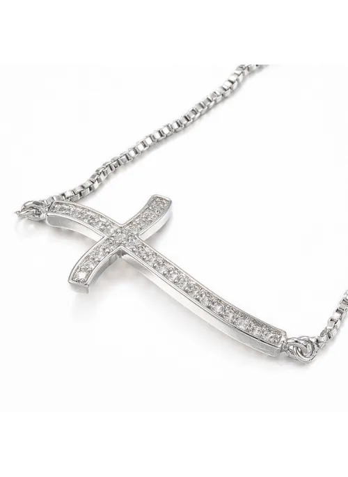 CZ Curved Cross Bracelet