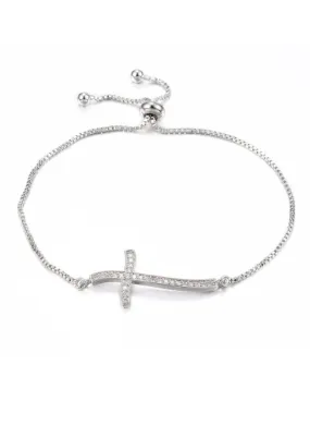 CZ Curved Cross Bracelet