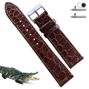 Dark Brown Flat Alligator Leather Watch Strap Men | No-Padding Smooth Gator Wristwatch Strap | DH-23