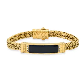 Deluxe Black Onyx Wheat Chain ID Bracelet