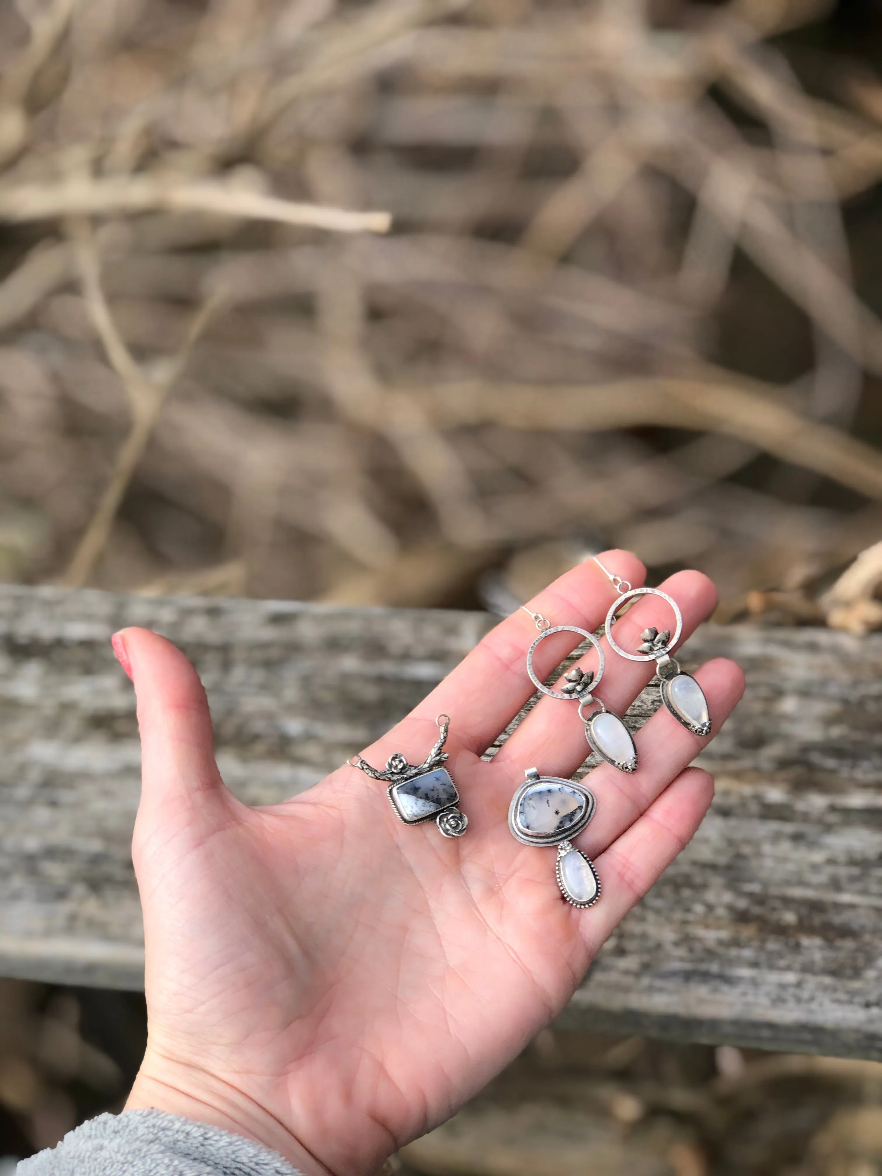 Dendritic Opal And Moonstone Mushroom Necklace