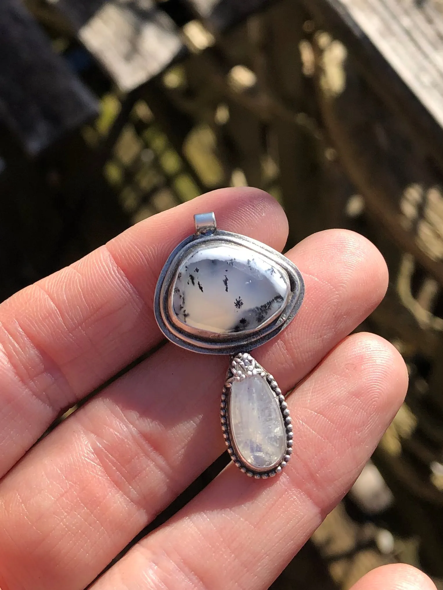 Dendritic Opal And Moonstone Mushroom Necklace