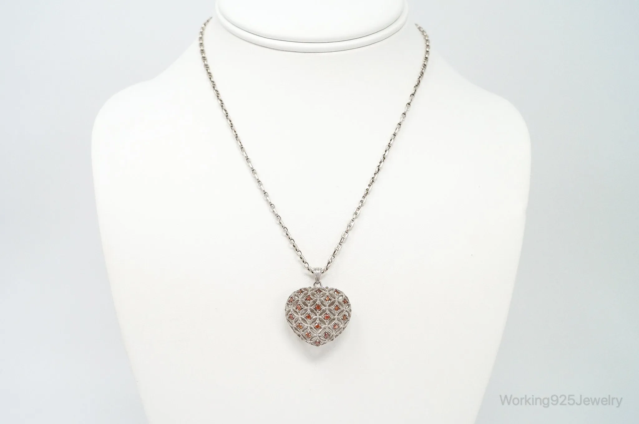 Designer Orange Cubic Zirconia Sterling Silver Heart Necklace