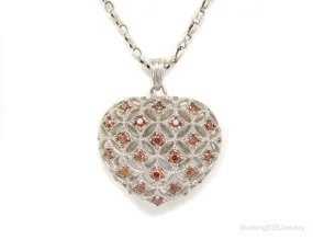 Designer Orange Cubic Zirconia Sterling Silver Heart Necklace