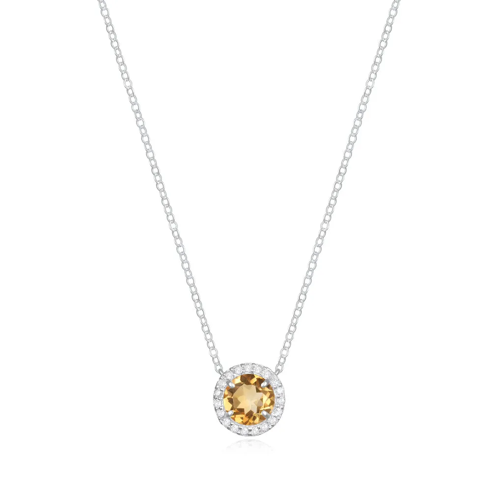 Diamond & Birthstone Necklace- November Citrine