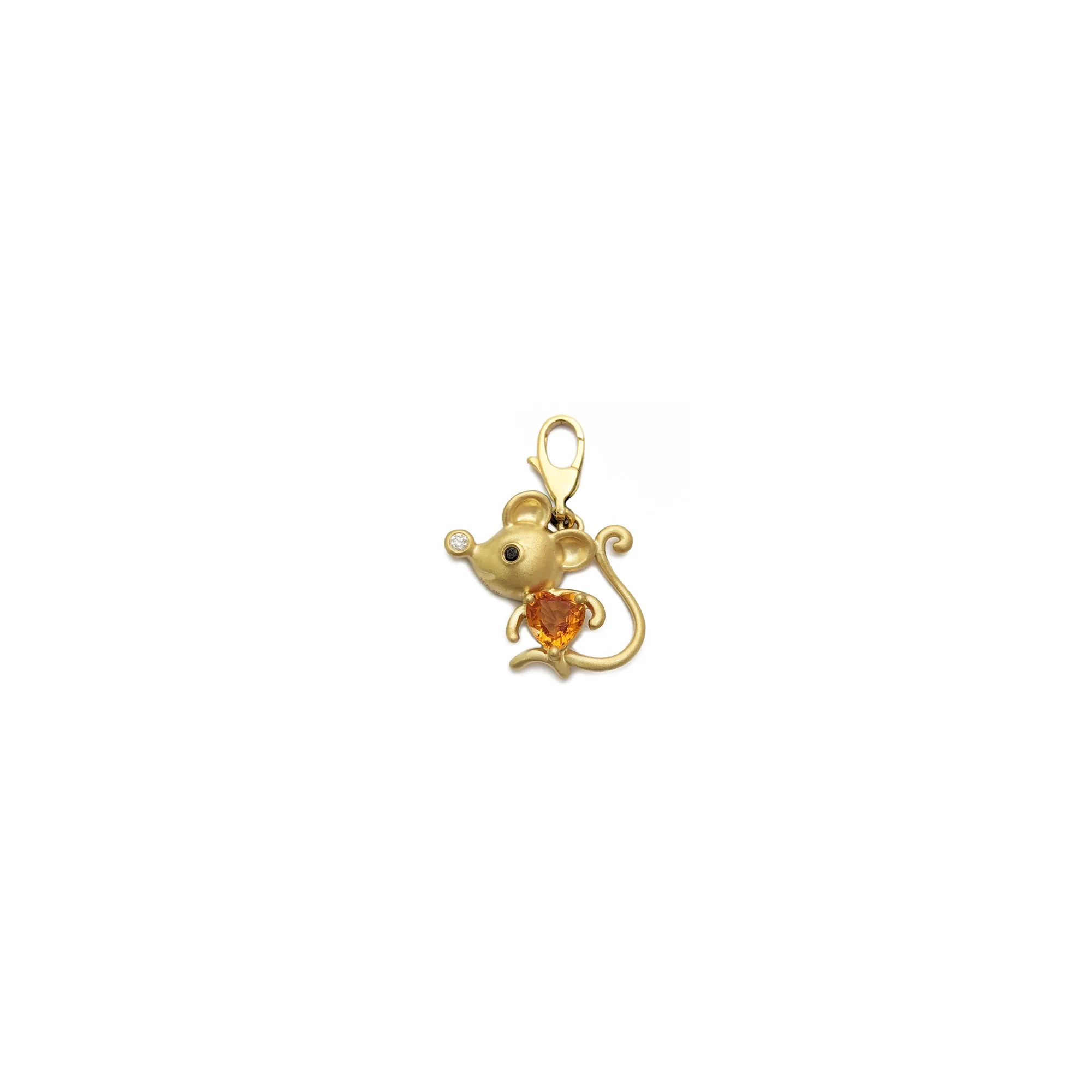 Diamond Chinese Zodiac Rat with Citrine Heart Pendant (18K)