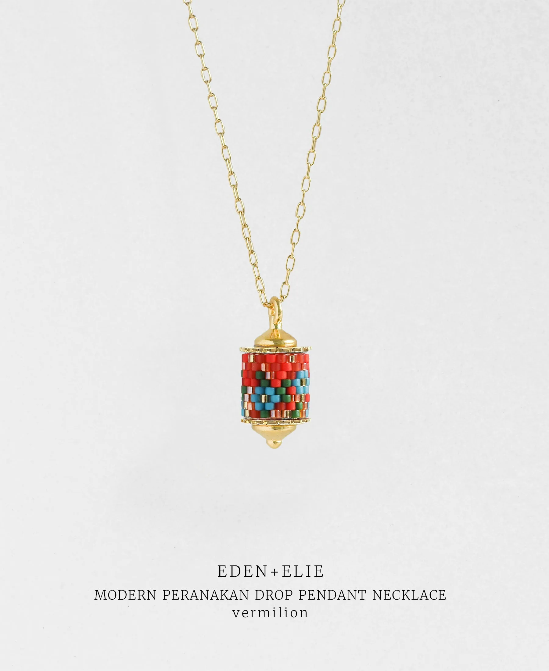 EDEN   ELIE Modern Peranakan drop pendant necklace - vermilion