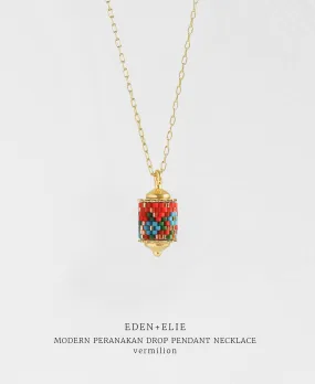 EDEN   ELIE Modern Peranakan drop pendant necklace - vermilion