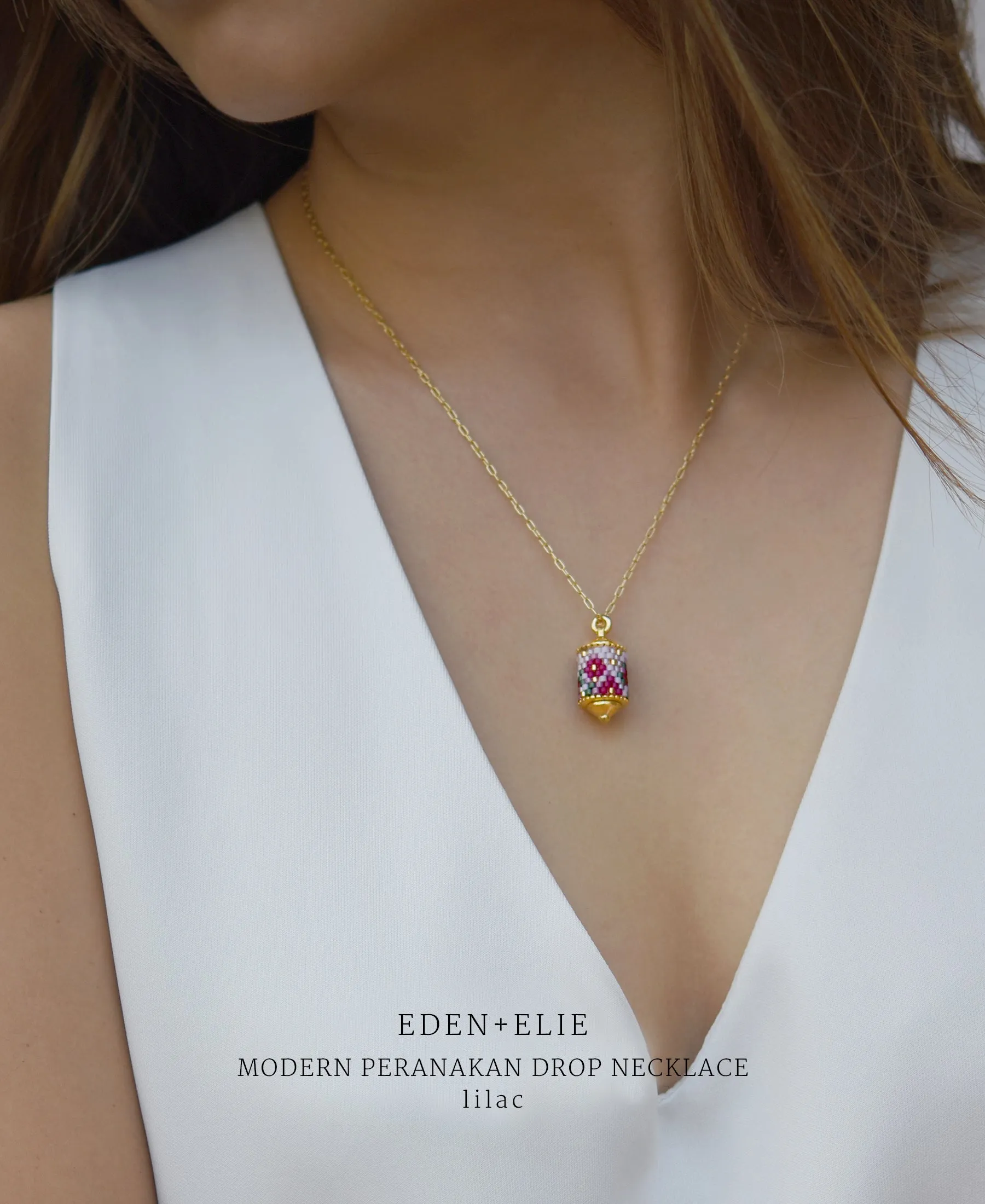 EDEN   ELIE Modern Peranakan drop pendant necklace - vermilion