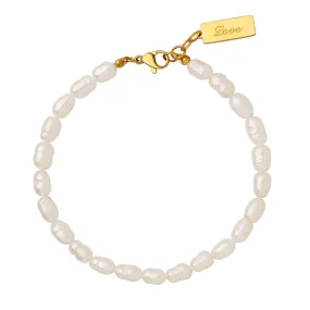 Elegant Pearl Charm Bracelet with Gold Plated Steel Pendant