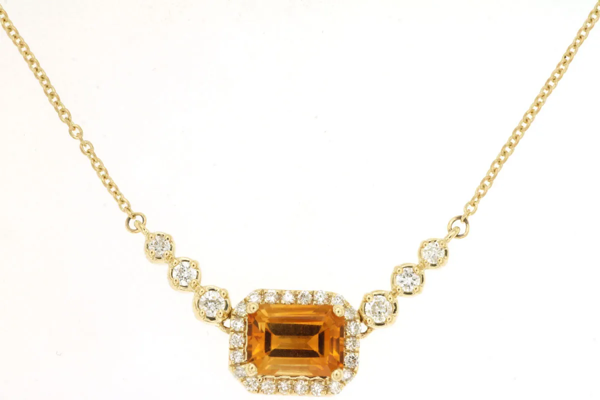 Emerald Cut Citrine and Diamond Halo Necklace