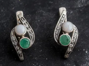 Emerald Long Earrings - Two Stone Earrings - Opal Vintage Earrings