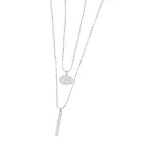 Envy Double Layer Necklace with Oval and Bar Pendant Silver