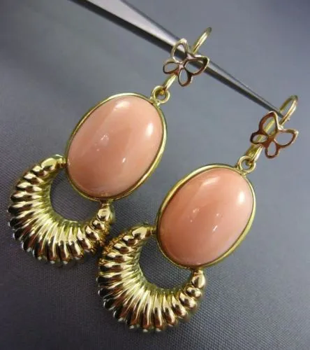 ESTATE AAA CORAL 18KT YELLOW GOLD CLASSIC OVAL BUTTERFLY HANGING EARRINGS #26110