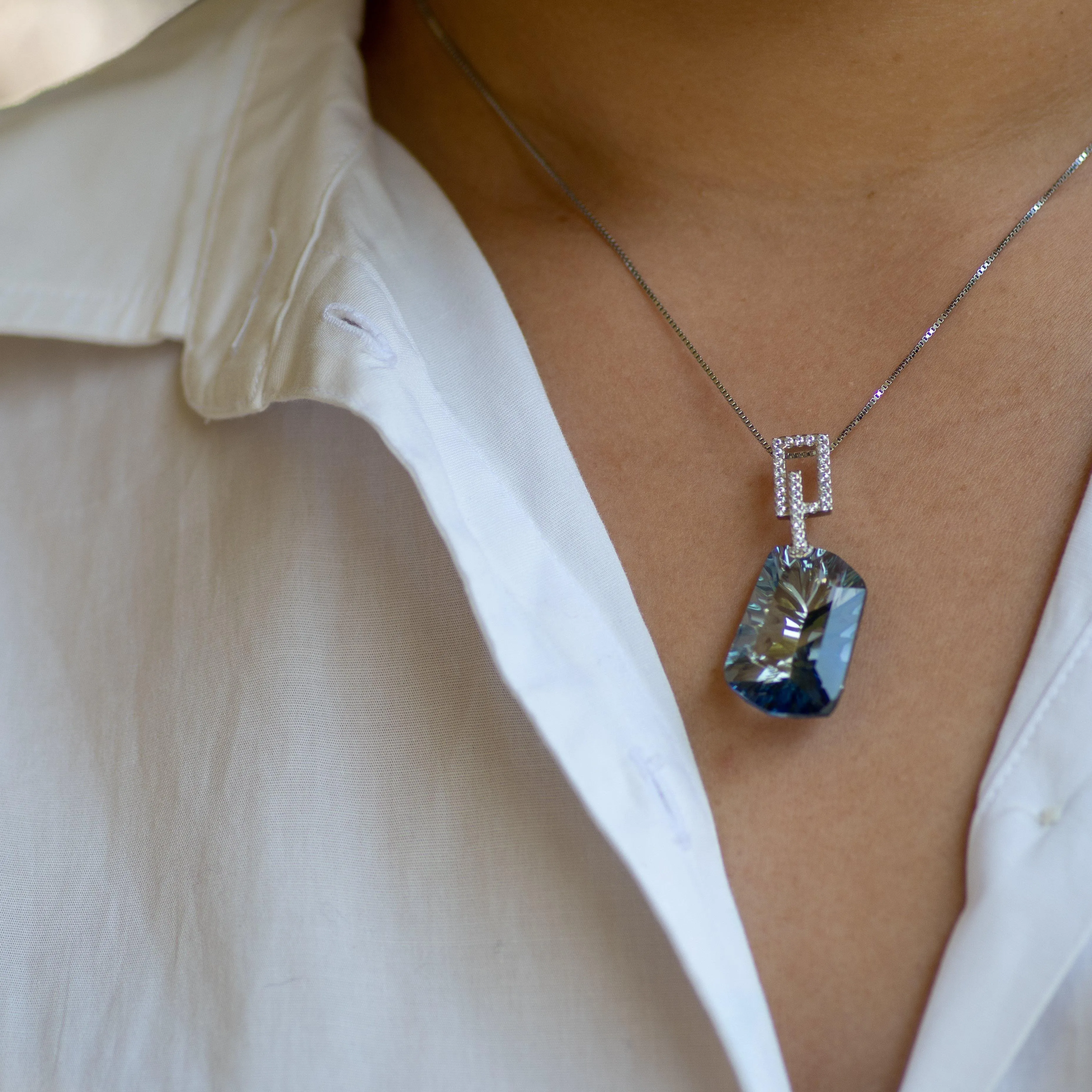 Everest Blue Quartz Pendant in Sterling Silver