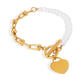 Exquisite Gold-Plated Love Pendant Bracelet with AB Chain - High-End Jewelry Piece