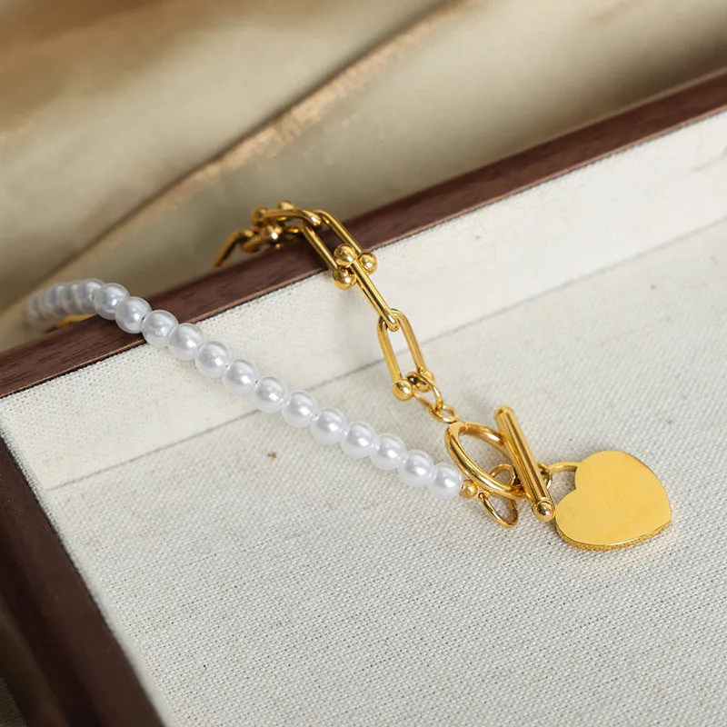 Exquisite Gold-Plated Love Pendant Bracelet with AB Chain - High-End Jewelry Piece