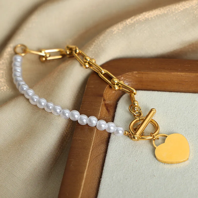 Exquisite Gold-Plated Love Pendant Bracelet with AB Chain - High-End Jewelry Piece