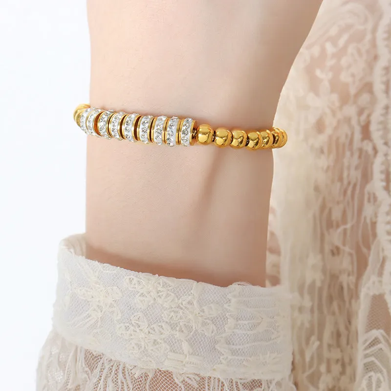 Exquisite Rhinestone Adorned Gold-Plated Bracelet with Titanium Steel Details