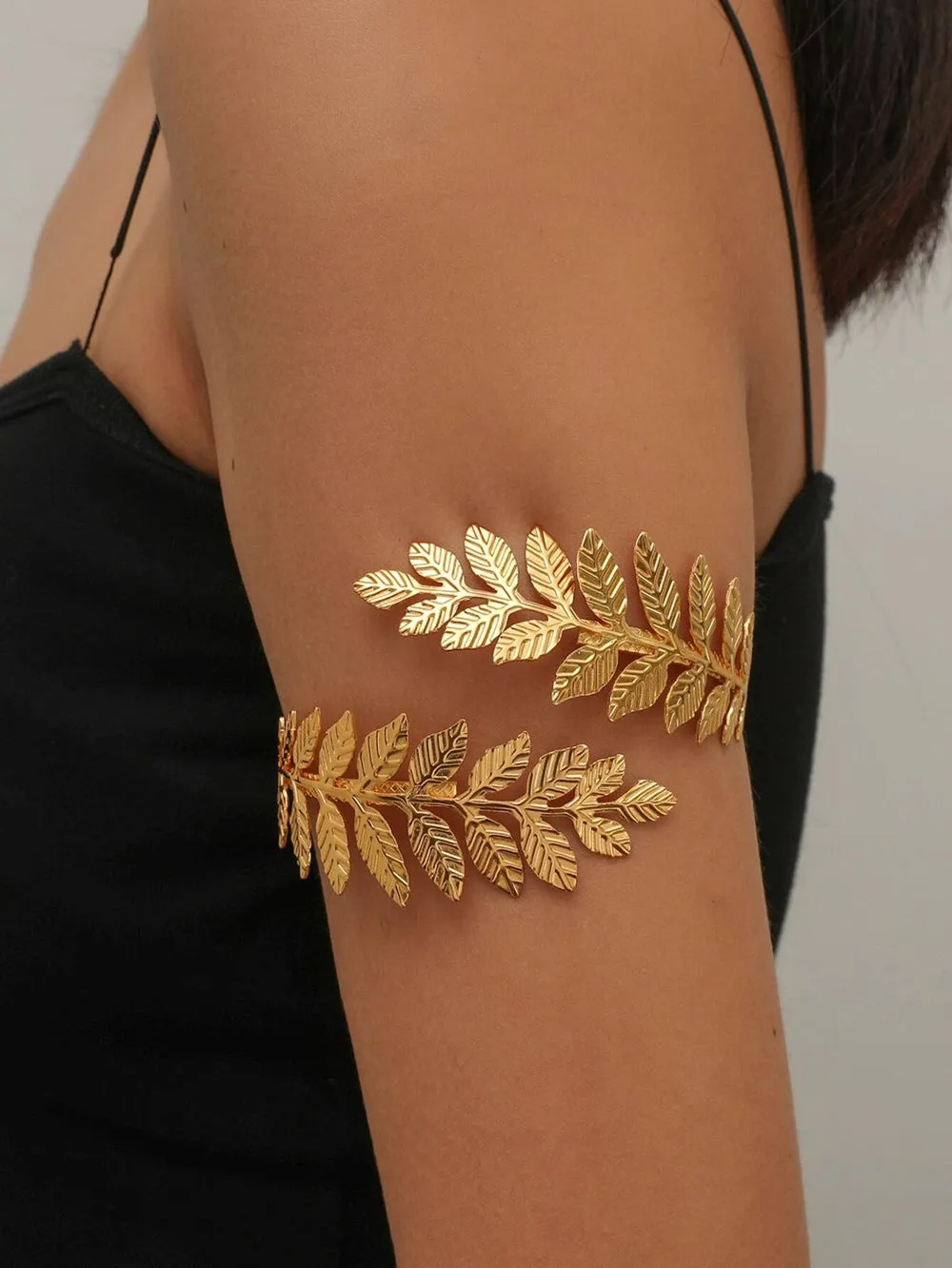 Extravagant Rhinestone Leaf Arm Cuff - Vienna Verve Collection