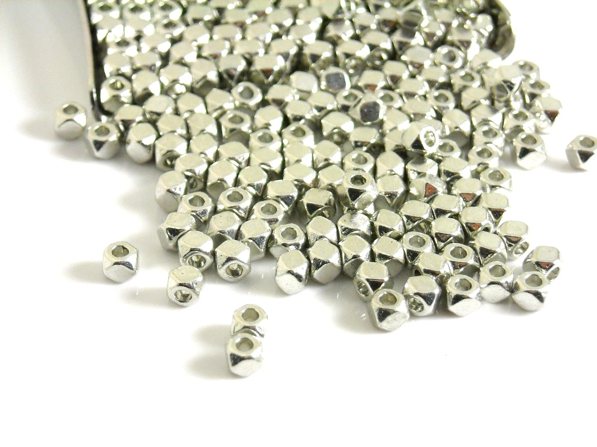 Faceted Hexagon Shaped Spacers, Dark Silver Plated, 3mm diameter - 30 pcs