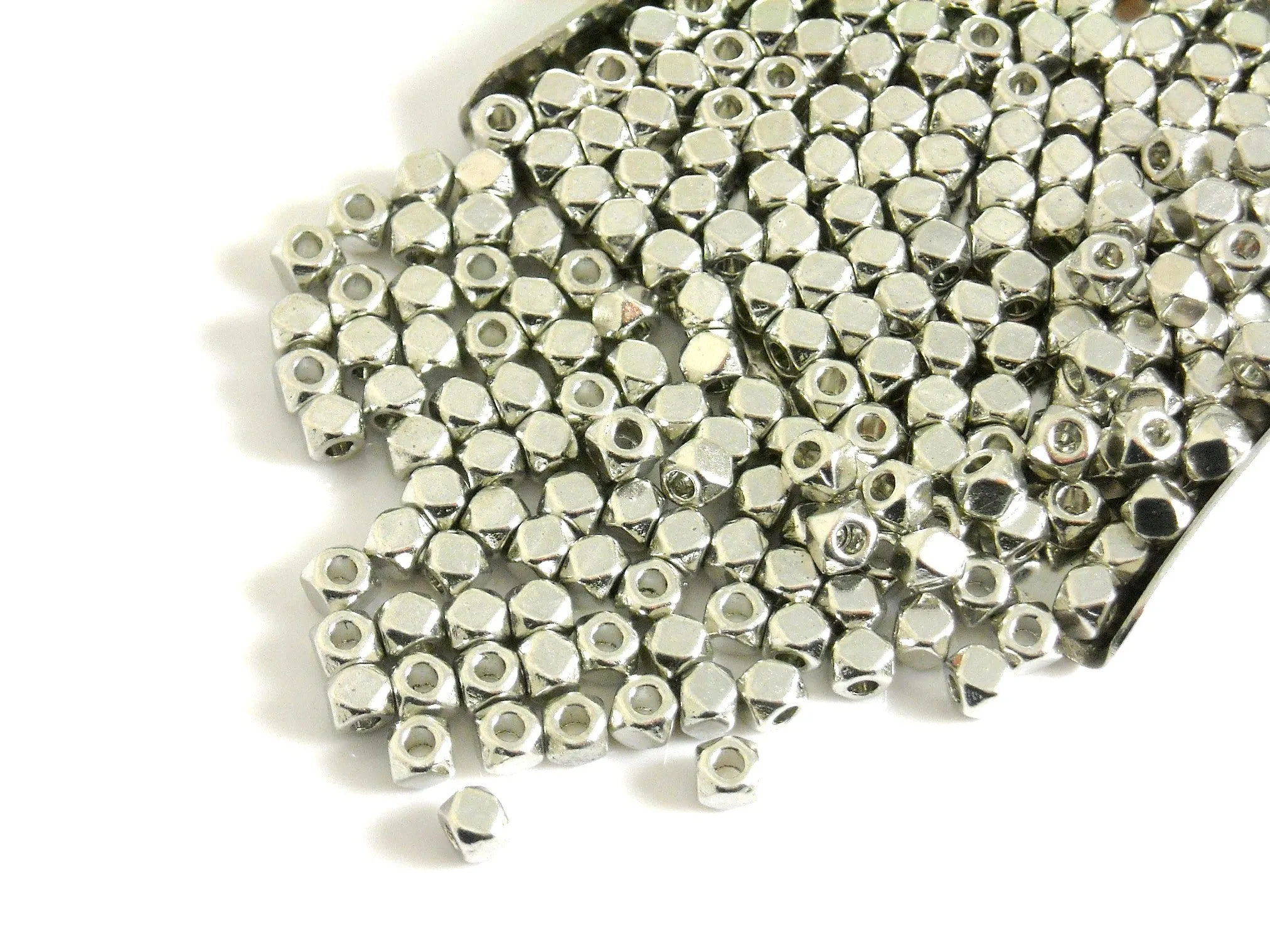 Faceted Hexagon Shaped Spacers, Dark Silver Plated, 3mm diameter - 30 pcs