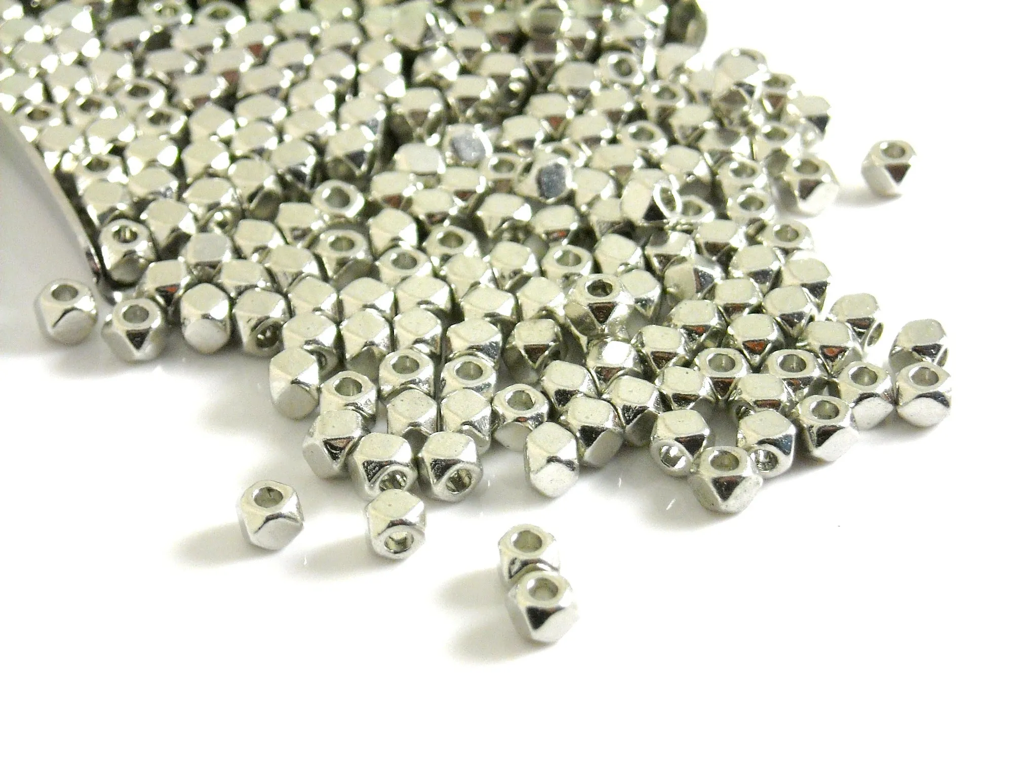 Faceted Hexagon Shaped Spacers, Dark Silver Plated, 3mm diameter - 30 pcs