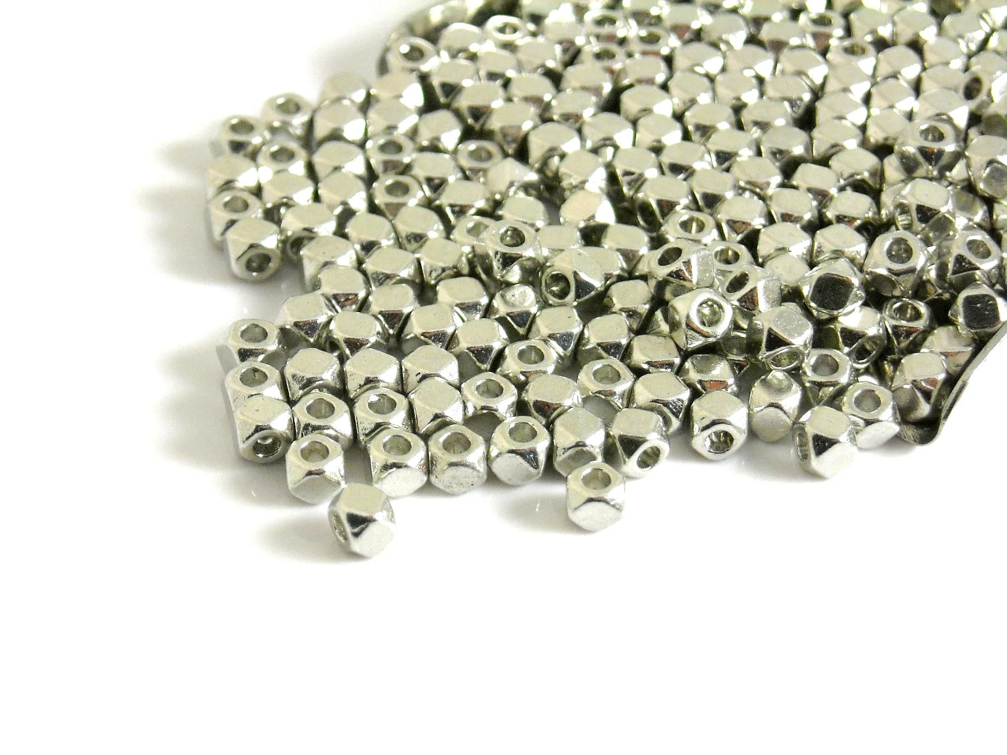 Faceted Hexagon Shaped Spacers, Dark Silver Plated, 3mm diameter - 30 pcs