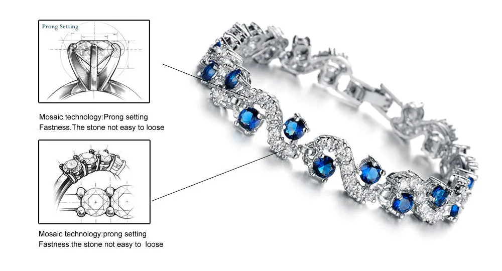 Fashionable Womens Blue Sapphire Bracelet Jewelry With Gift Box