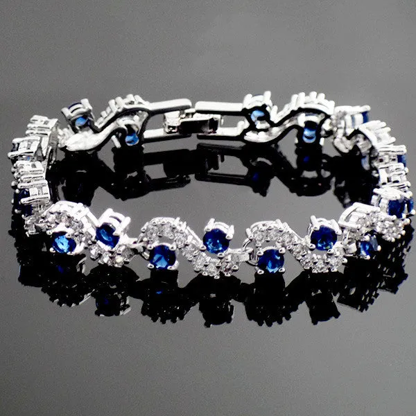 Fashionable Womens Blue Sapphire Bracelet Jewelry With Gift Box