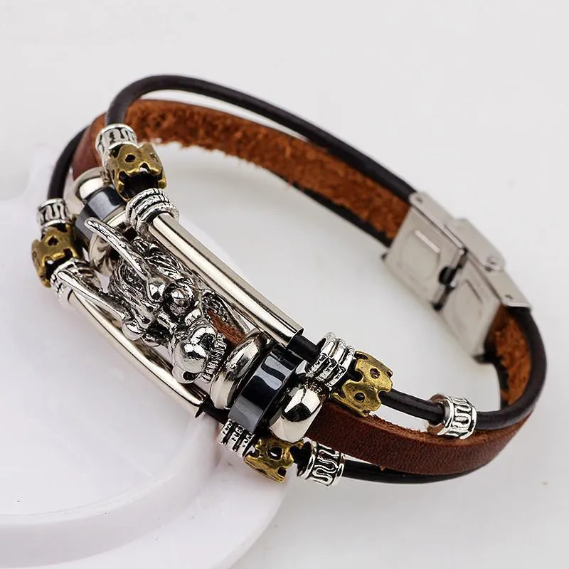 Faucet alloy bracelet leather Korean personality popular bracelet leather rope jewelry domineering retro student jewelry decoration tide