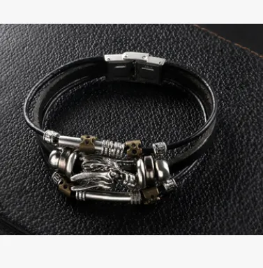 Faucet alloy bracelet leather Korean personality popular bracelet leather rope jewelry domineering retro student jewelry decoration tide