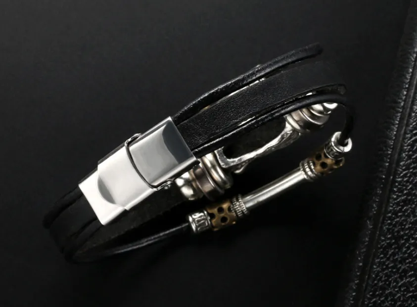 Faucet alloy bracelet leather Korean personality popular bracelet leather rope jewelry domineering retro student jewelry decoration tide