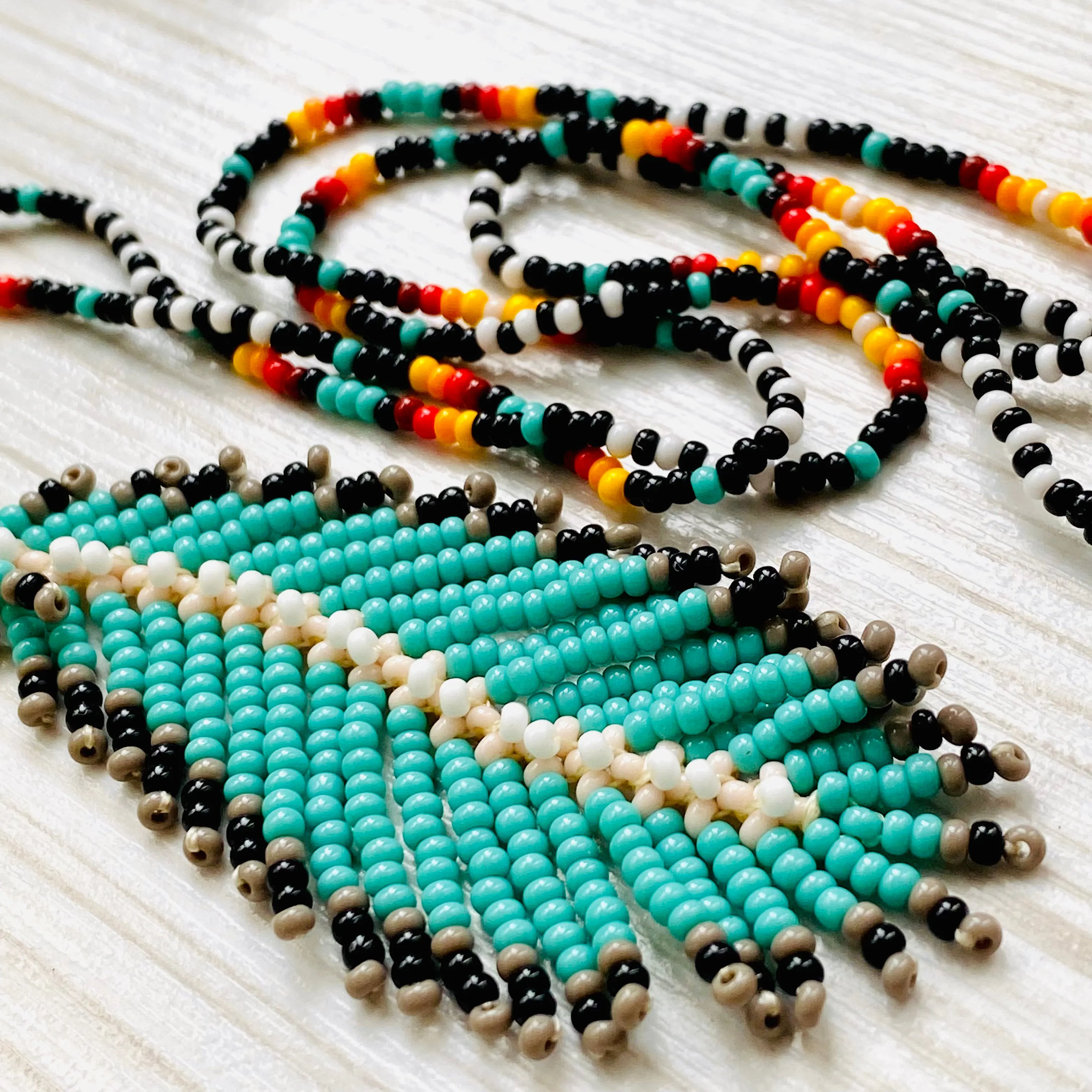 Feather Pendant seed bead Indigenous Necklace