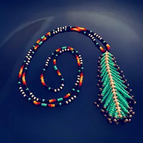 Feather Pendant seed bead Indigenous Necklace